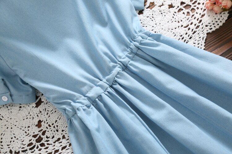 Women's Rabbit Embroidery Blue Cotton Dress Women's Rabbit Embroidery Blue Cotton Dress