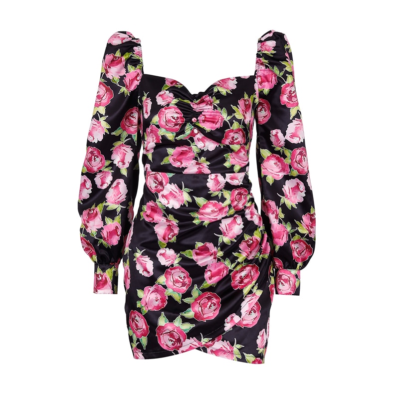 Women's Rose Printed Mini Dress