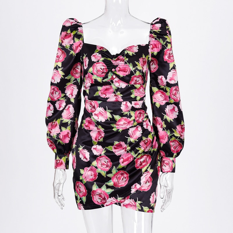 Women's Rose Printed Mini Dress