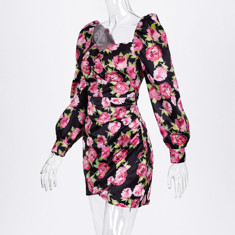 Women's Rose Printed Mini Dress