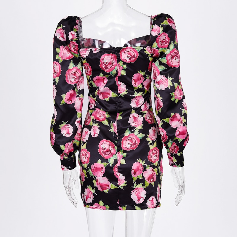 Women's Rose Printed Mini Dress
