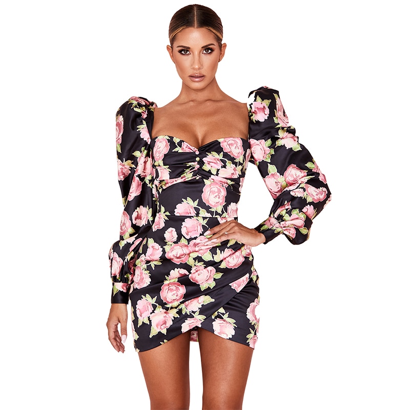 Women's Rose Printed Mini Dress
