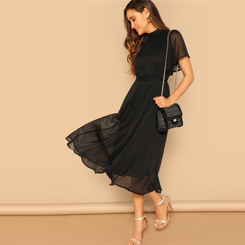 Women's Black Butterfly Sleeved Party Dress Women's Black Butterfly Sleeved Party Dress