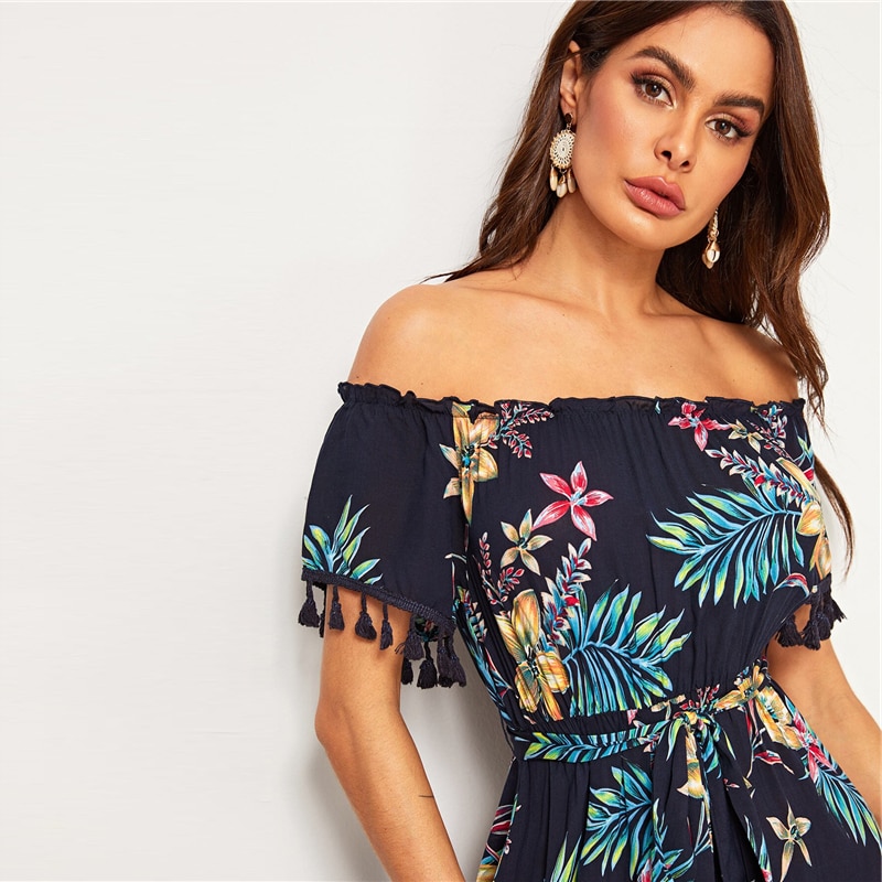 Women's Tropical Printed Off-Shoulder Dress