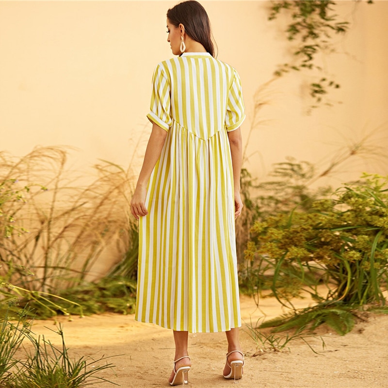 Women's Yellow Striped Maxi Dress Women's Yellow Striped Maxi Dress