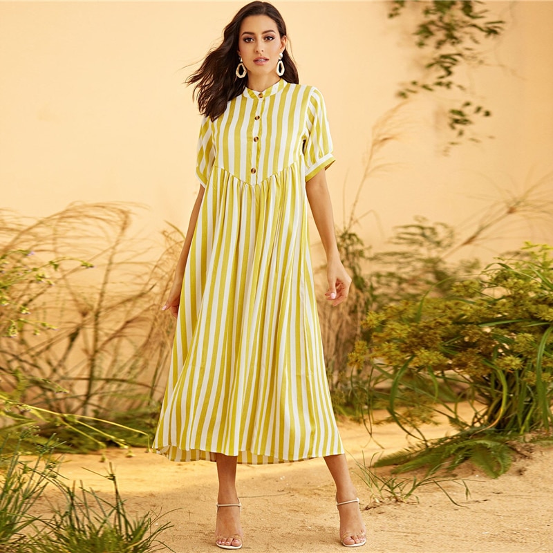 Women's Yellow Striped Maxi Dress Women's Yellow Striped Maxi Dress