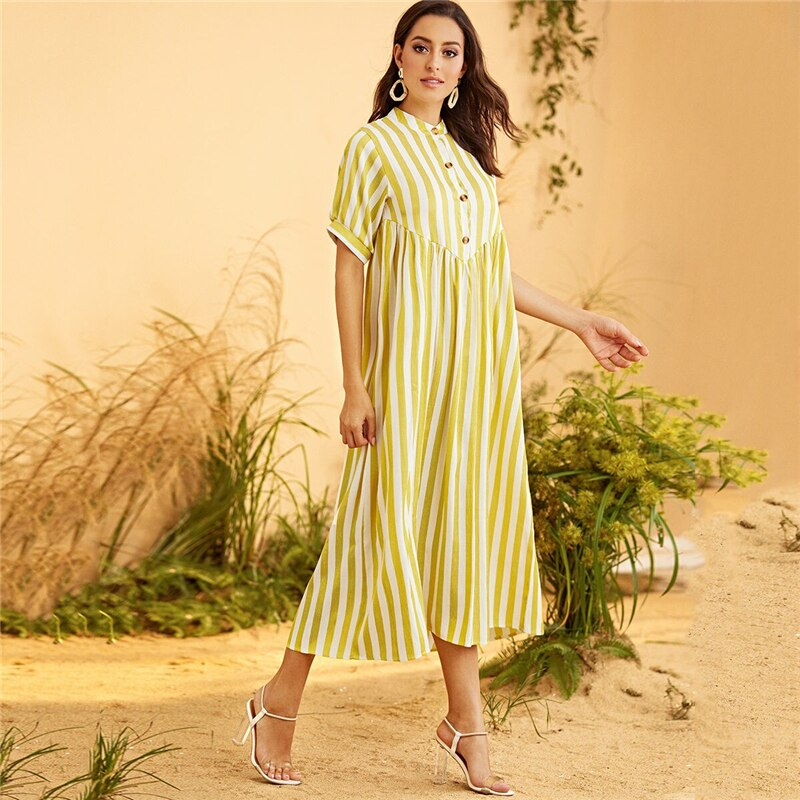 Women's Yellow Striped Maxi Dress Women's Yellow Striped Maxi Dress