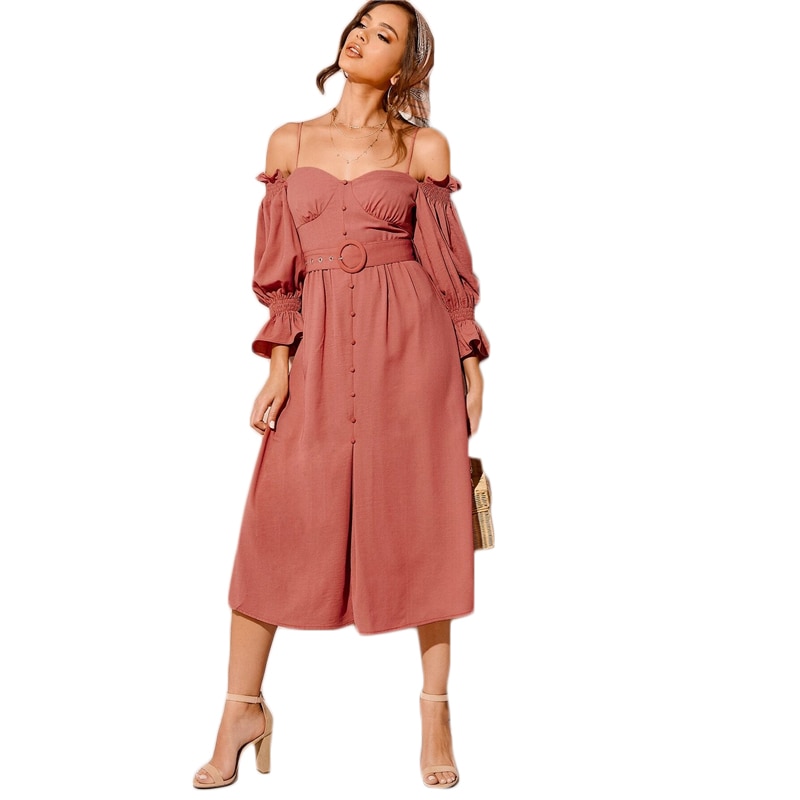 Women's Pink Off-Shoulder Dress