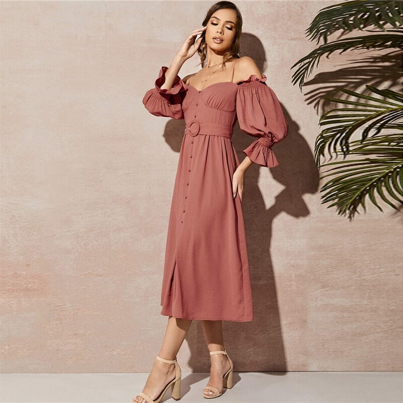 Women's Pink Off-Shoulder Dress