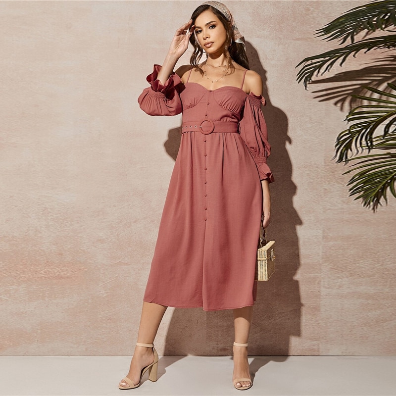 Women's Pink Off-Shoulder Dress
