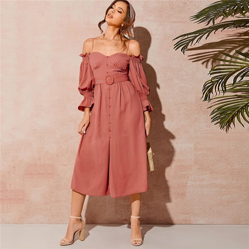 Women's Pink Off-Shoulder Dress