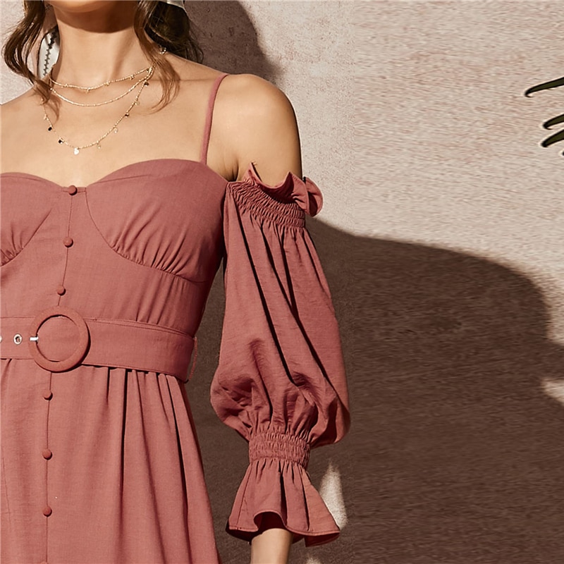 Women's Pink Off-Shoulder Dress