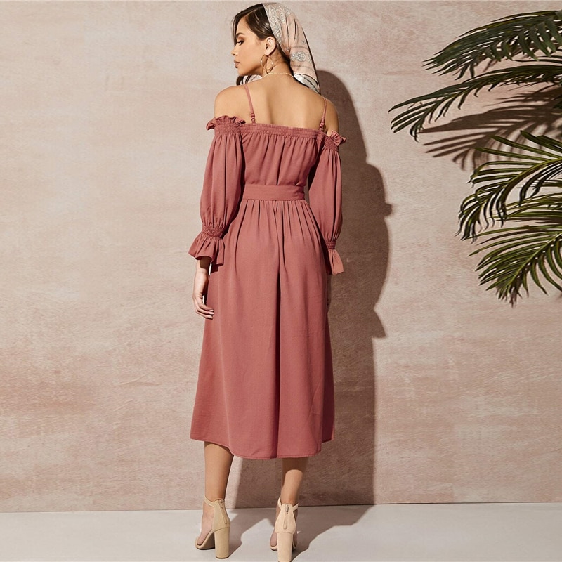 Women's Pink Off-Shoulder Dress