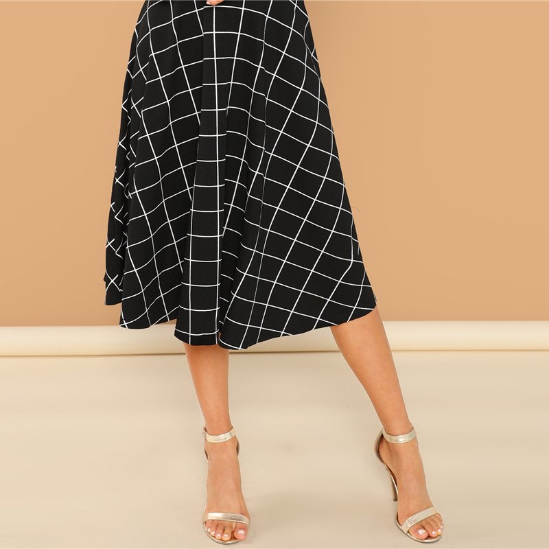 Women's Fit And Flare Black Plaid Dress Women's Fit And Flare Black Plaid Dress
