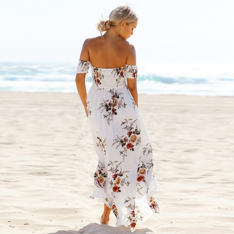Women's Bohemian Floral Printed Off Shoulder Dress Women's Bohemian Floral Printed Off Shoulder Dress