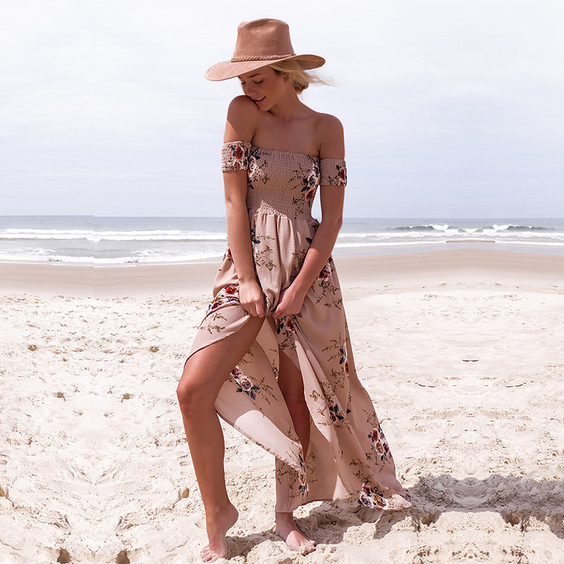 Women's Bohemian Floral Printed Off Shoulder Dress Women's Bohemian Floral Printed Off Shoulder Dress
