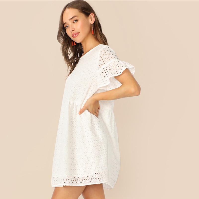 Women's Boho Style White Mini Dress