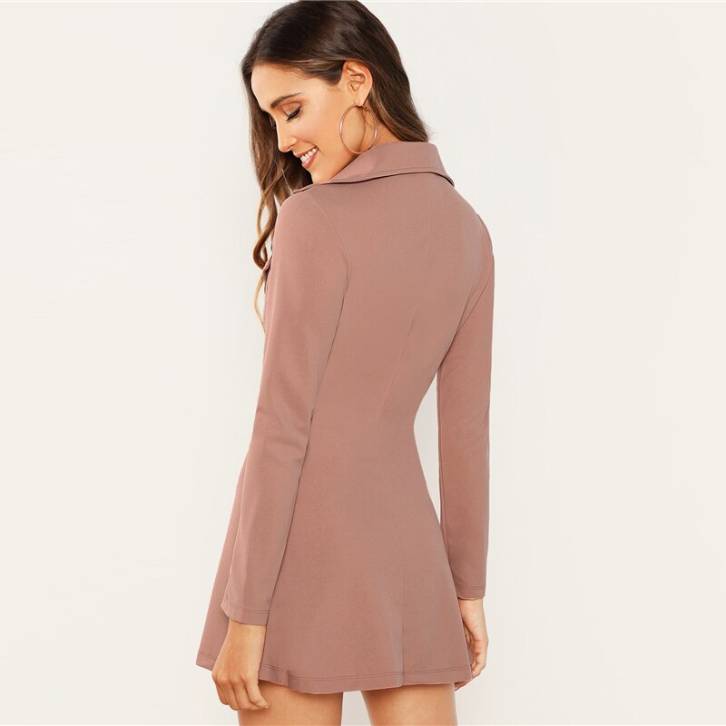 Women's Double Breasted Zipper Design Pink Mini Dress