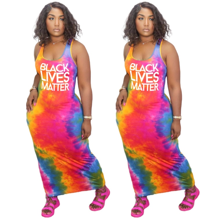 Summer Women 's Tie-Dye Dress with Black Lives Matter Print