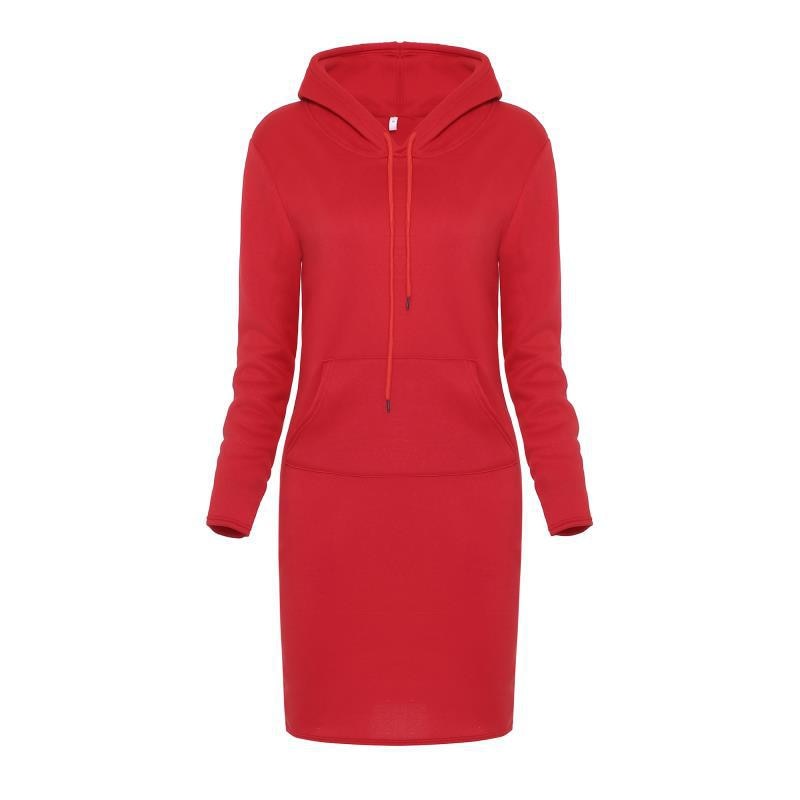 Women's Solid Color Hooded Knee-Length Dress