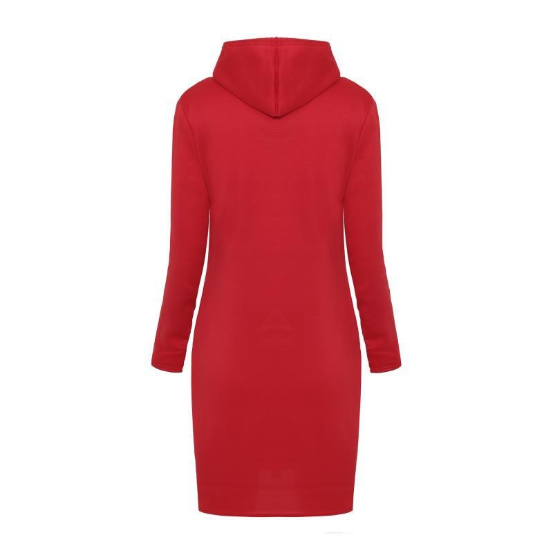 Women's Solid Color Hooded Knee-Length Dress